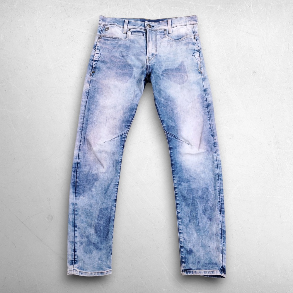 G-Star RAW D-Staq 3D Slim Jeans Mens 29/30 Light Blue Acid Wash Moto Biker Denim